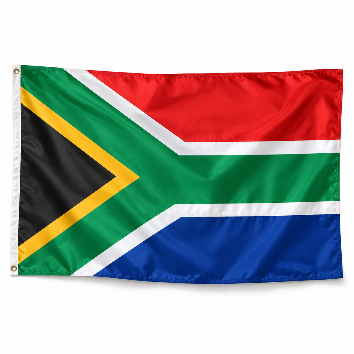 Drapeau Afrique Sud polyester réaliste avec bande blanche et œillets