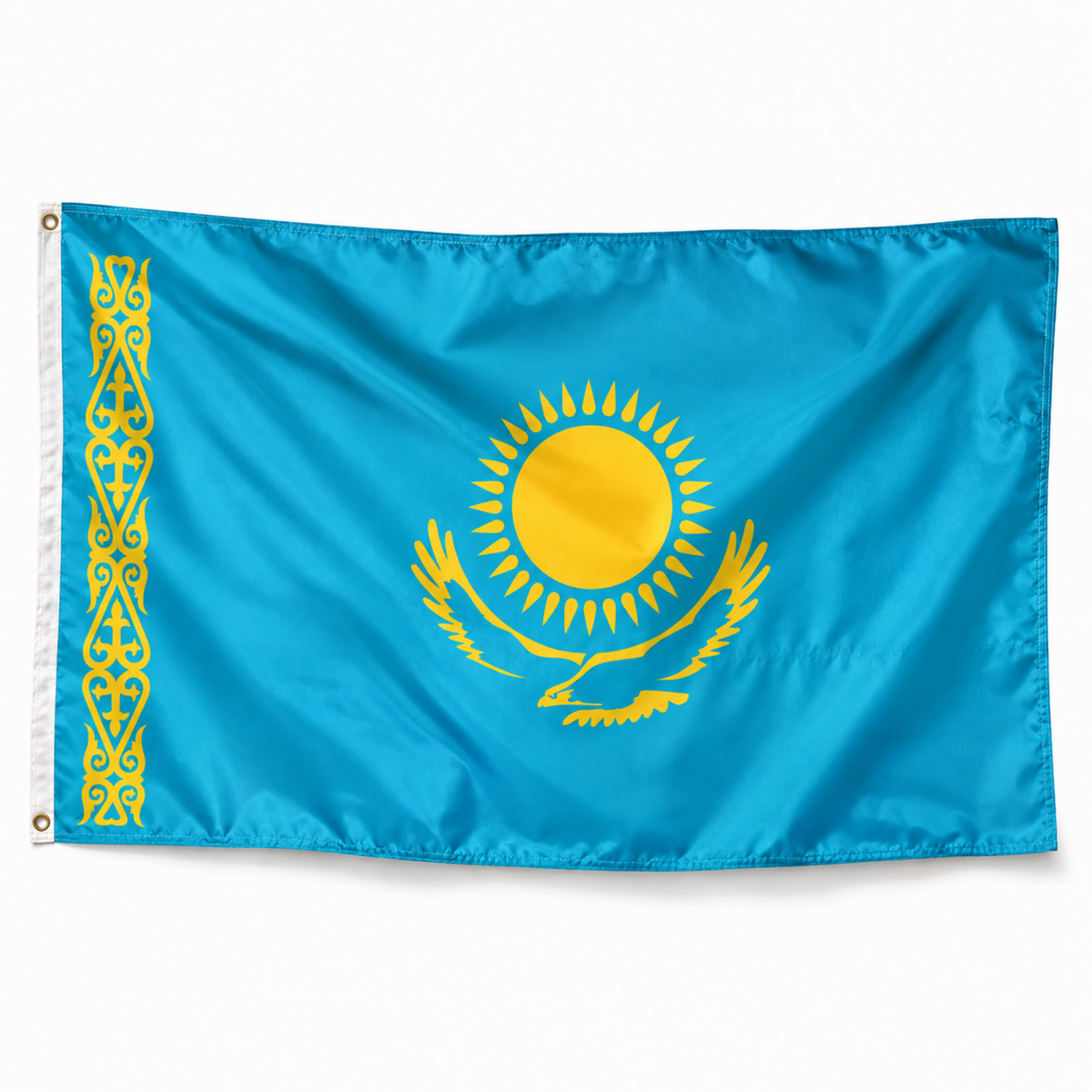 Drapeau du Kazakhstan réaliste en polyester avec bande blanche et œillets