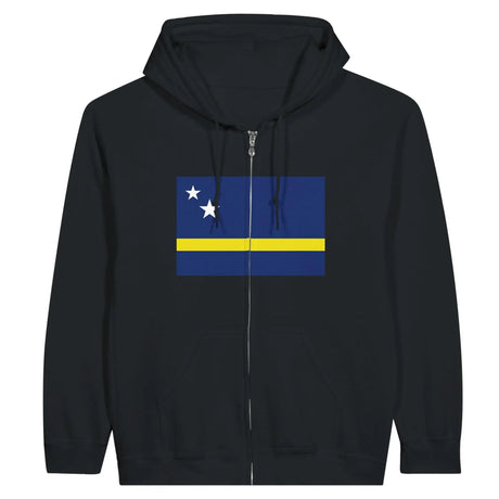Sweat à capuche fermé curaçao coton mélangé broderie