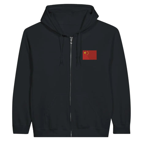 Sweat à capuche à fermeture éclair drapeau chine en broderie - pixelformaflag
