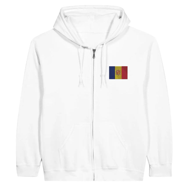 Sweat à capuche à fermeture éclair Drapeau d'Andorre en broderie - Pixelforma 