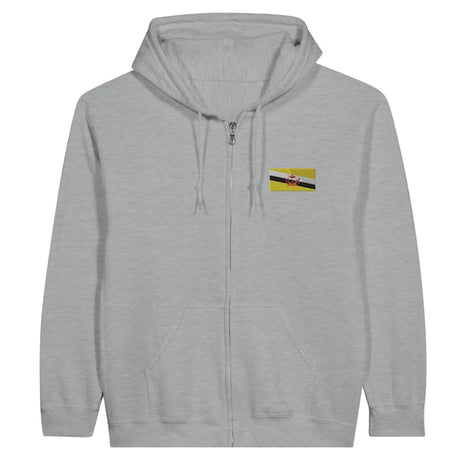 Sweat à capuche à fermeture éclair Drapeau de Brunei en broderie - Pixelforma 