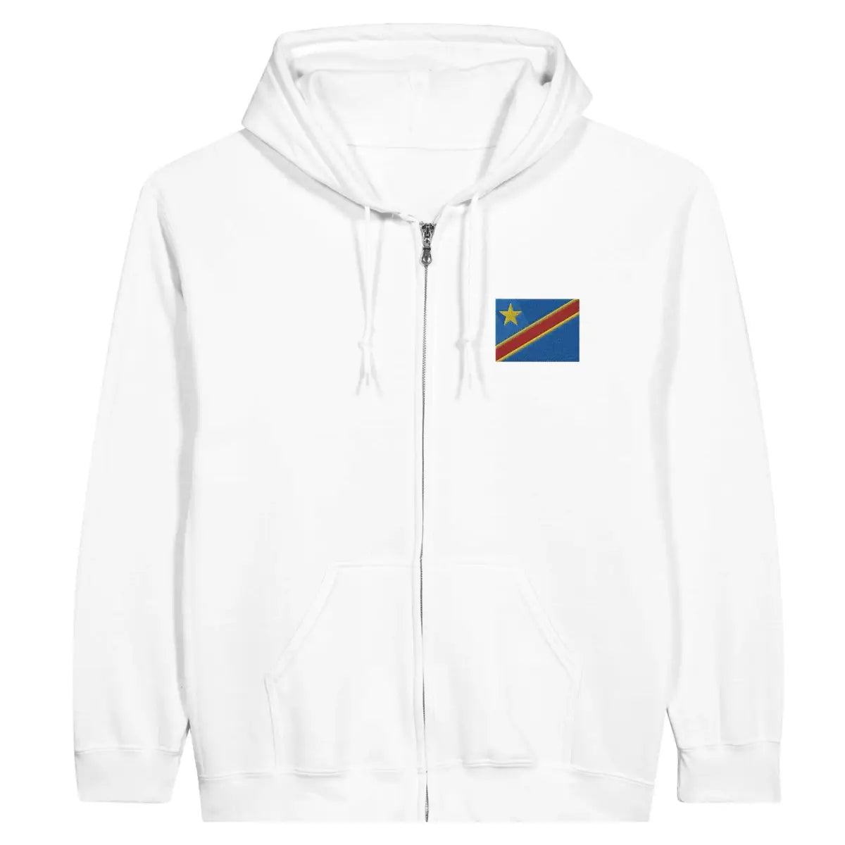 Sweat à capuche à fermeture éclair Drapeau de la république démocratique du Congo en broderie - Pixelforma 