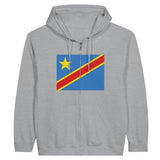 Sweat à capuche à fermeture éclair Drapeau de la république démocratique du Congo - Pixelforma 