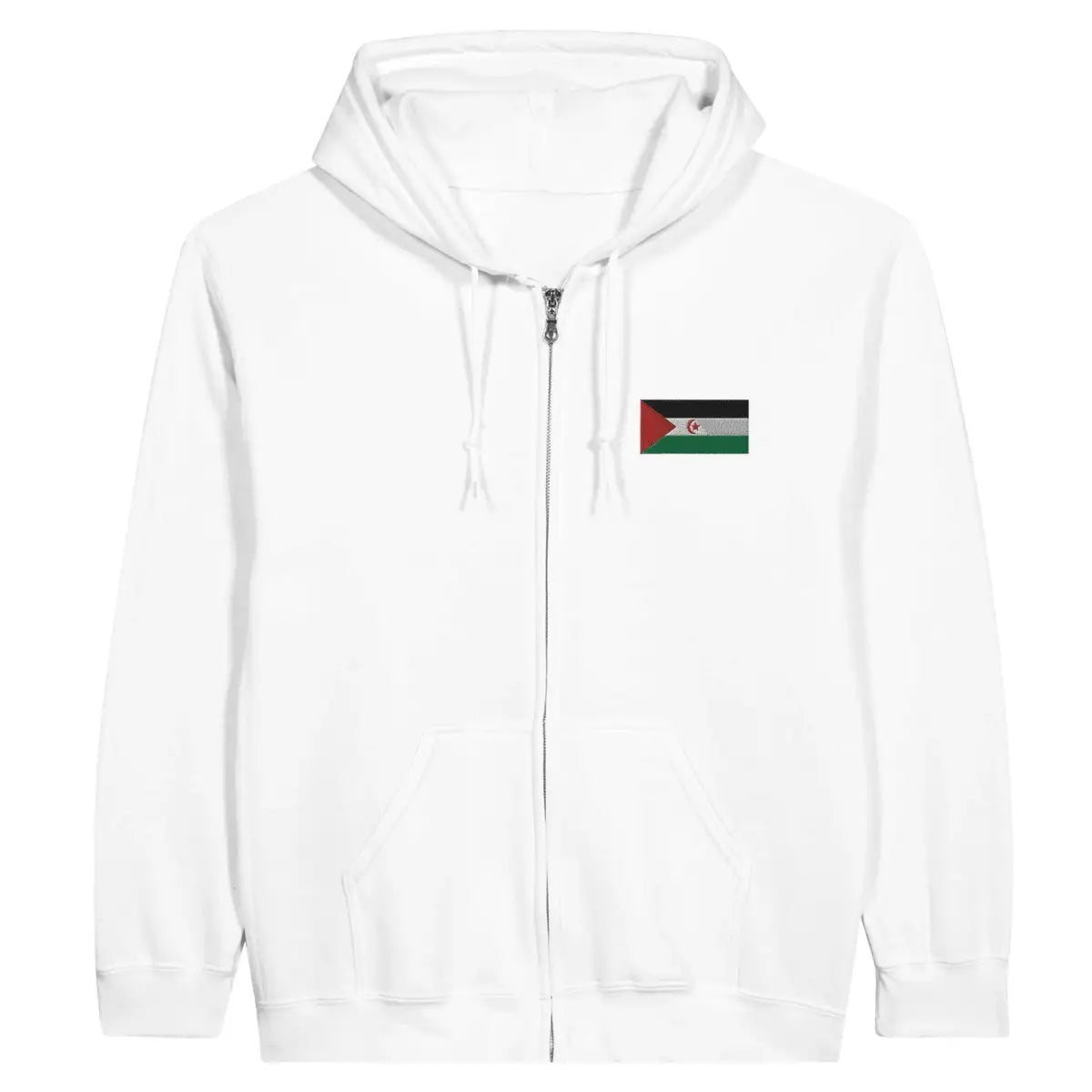 Sweat à capuche à fermeture éclair Drapeau de la République arabe sahraouie démocratique en broderie - Pixelforma 