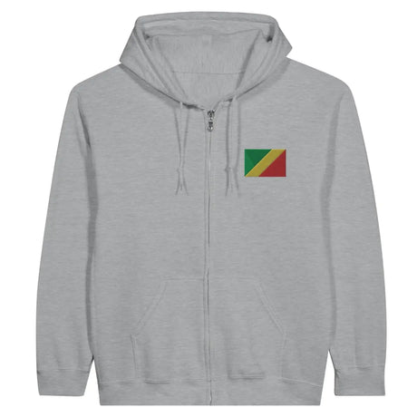 Sweat à capuche à fermeture éclair Drapeau de la république du Congo en broderie - Pixelforma 