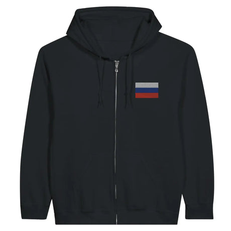 Sweat à capuche à fermeture éclair Drapeau de la Russie en broderie - Pixelforma 