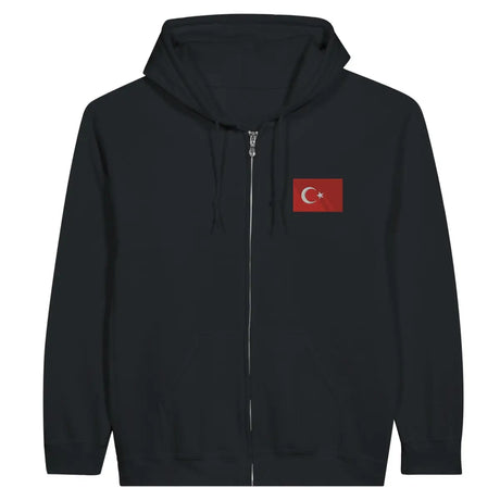 Sweat à capuche à fermeture éclair Drapeau de la Turquie en broderie - Pixelforma 