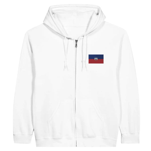 Sweat à capuche à fermeture éclair Drapeau d'Haïti en broderie - Pixelforma 