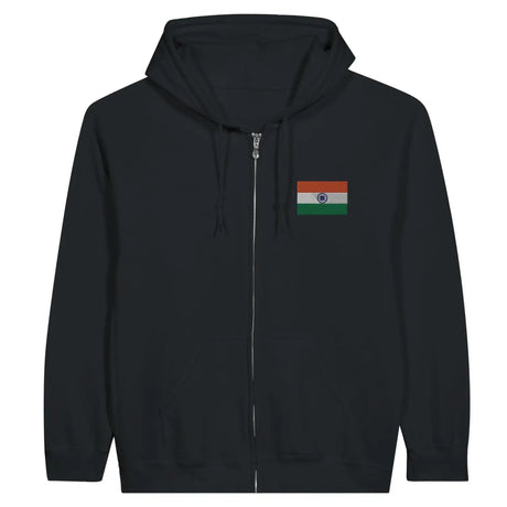 Sweat à capuche à fermeture éclair drapeau inde en broderie - pixelformaflag