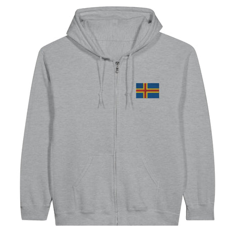 Sweat à capuche zippé åland coton mélangé broderie couleur