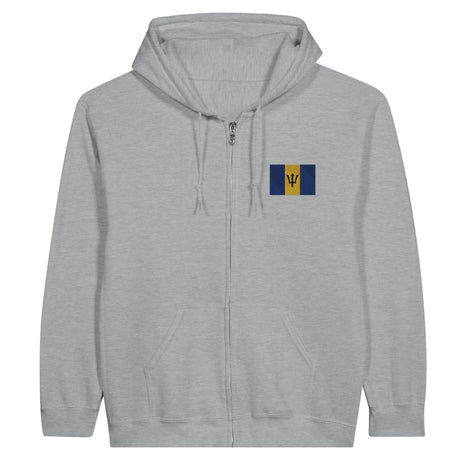 Sweat à capuche zippé barbade coton mélangé broderie