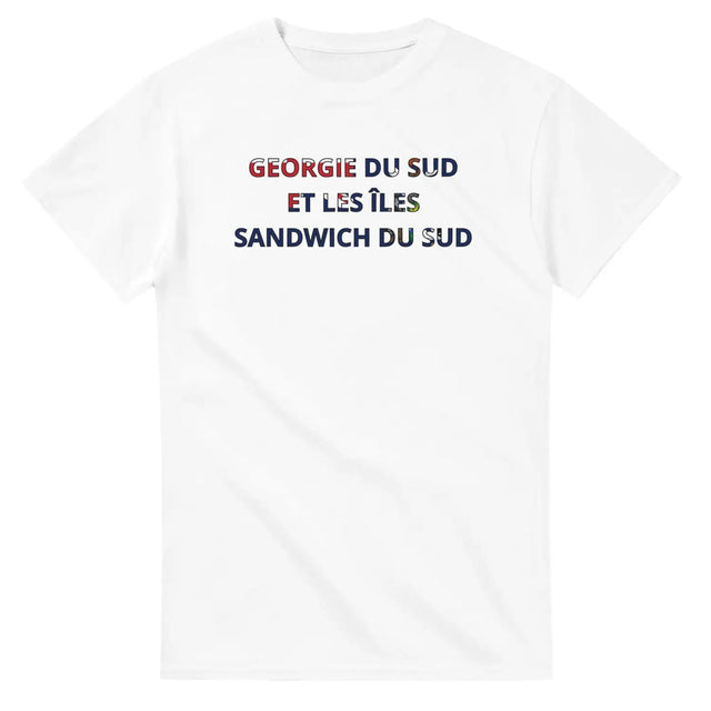 T-shirt drapeau géorgie du sud-et-les îles sandwich du sud en écriture - pixelforma